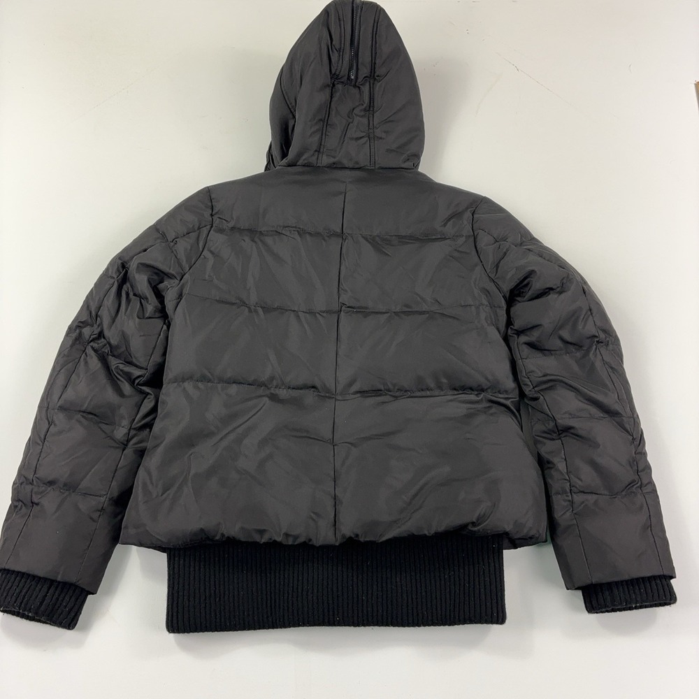 DKNY Jacket Womens Medium Black Down Puffer Hooded Ribbed Hem Zip Pockets Warm - Picture 10 of 12